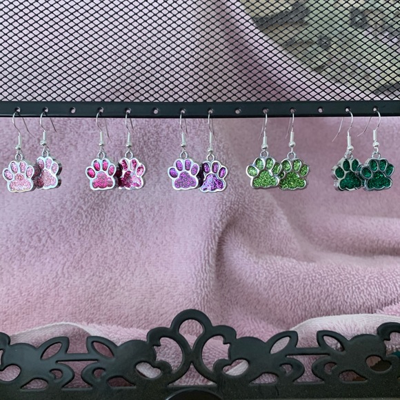 Glitter Pawprint Earrings - Picture 5 of 5